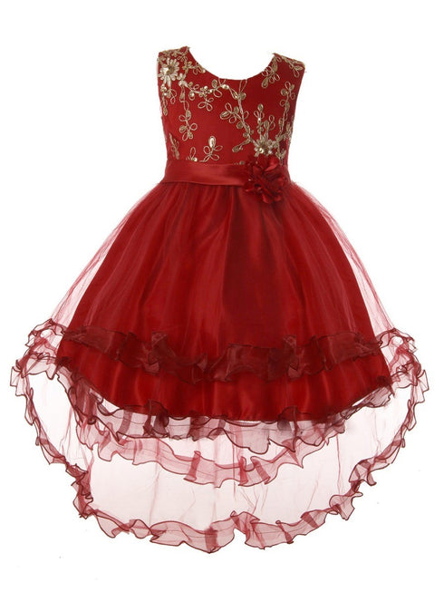 Rain Kids Girls Multi Color Gold Floral Applique Hi-Low Christmas Dress 3-12 - SophiasStyle.com